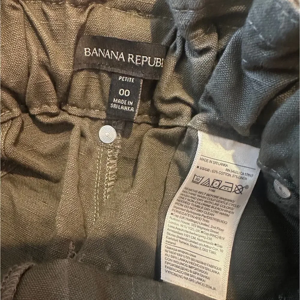 Banana Republic Dark Olive High Waisted Wide Leg Paperbag Pants with Belt 00P